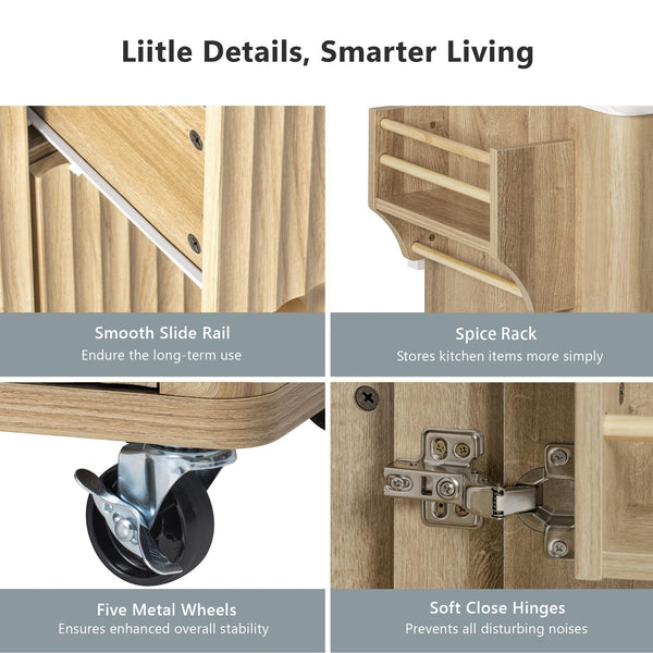 Rolling Kitchen Island with Drop Leaf, Power Outlet & 3 Drawers