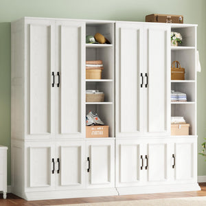 Wooden Wardrobe Closet with 5 Doors, 4 Shelves & Hanging Rod