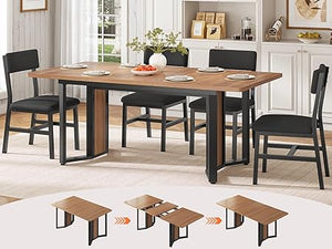 5-Piece Extendable Dining Table Set with Cushion Chairs