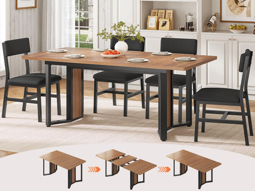 Extendable Dining Table Set for 4-6 with Cushioned Chairs
