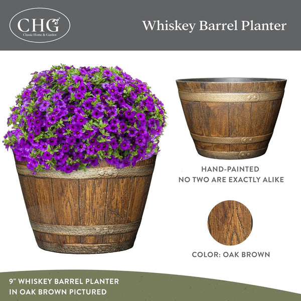 Whiskey Barrel Resin Planter – Distressed Oak Brown 20.5" (4-Pack)