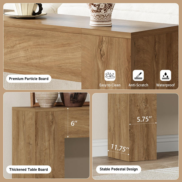 43-Inch Console Table with Double Wooden Base – Oak Brown