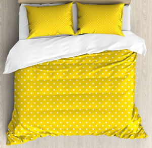 Queen Duvet Cover Set — Polka Dot Pattern, Yellow & White, 3-Piece Bedding