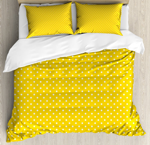 Queen Duvet Cover Set — Polka Dot Pattern, Yellow & White, 3-Piece Bedding