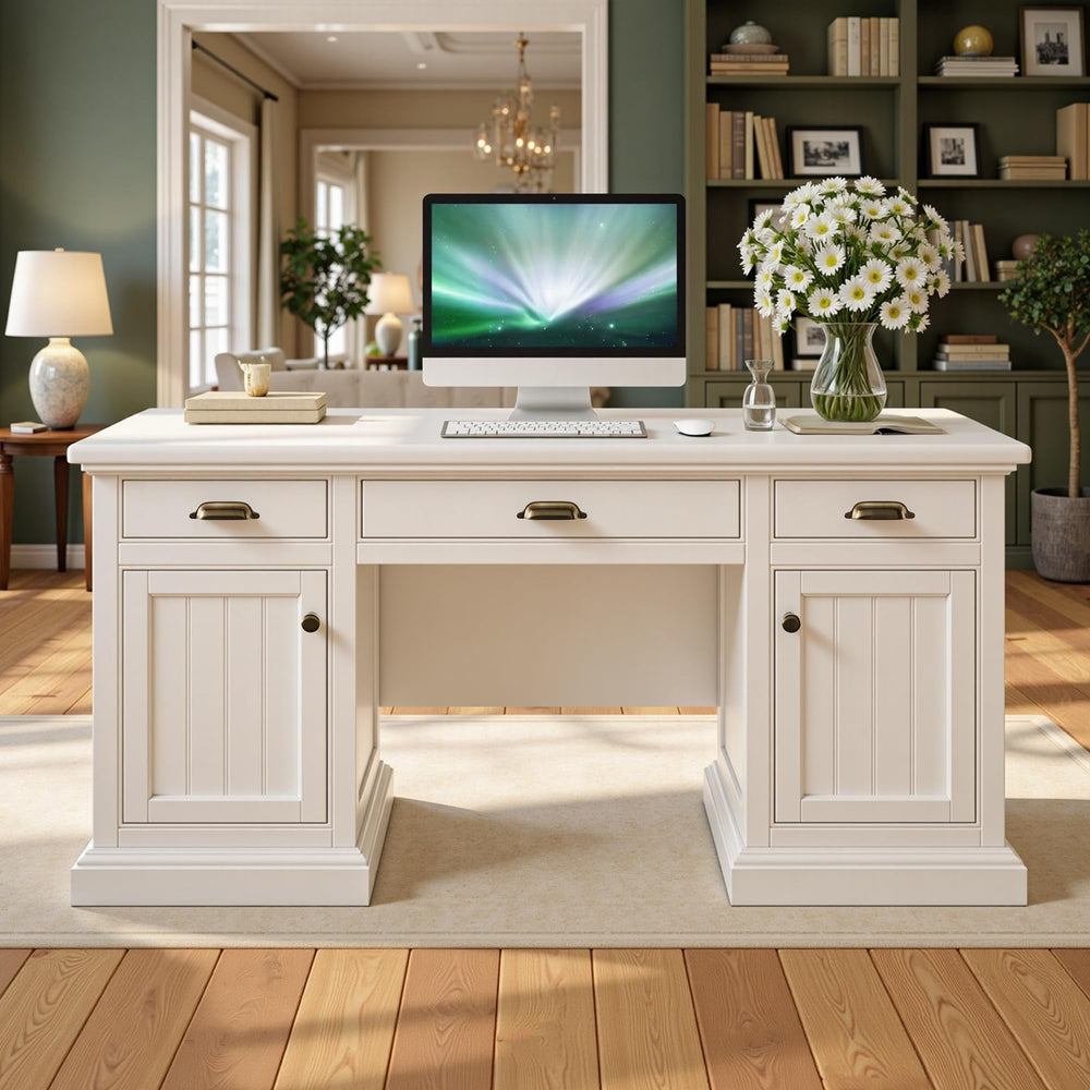 68" Executive Desk with Drawers, Cabinets & Fluted Panel