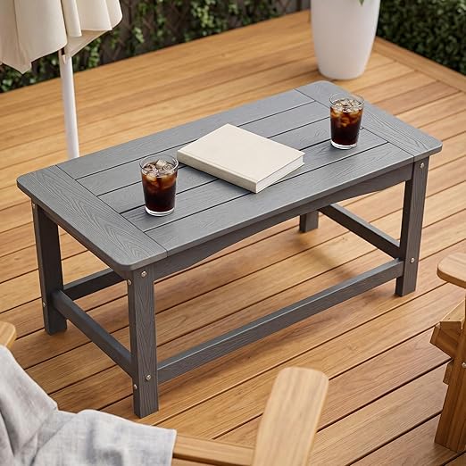 35-Inch Rectangular Outdoor Coffee Table – All-Weather Poly Lumber, 250 lb Capacity