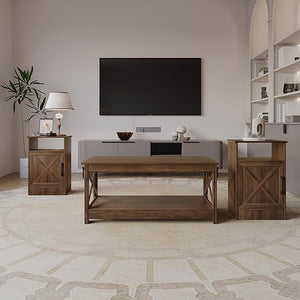 3-Piece Rustic Farmhouse Coffee Table Set with Storage