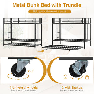 Metal Twin Over Twin Bunk Bed with Trundle