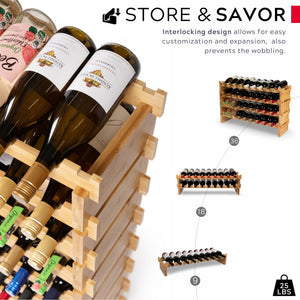 72-Bottle Stackable Bamboo Wine Rack, 8-Tier