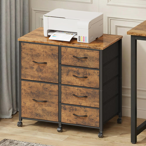 6 Drawer Mobile Lateral File Cabinet with Rolling Printer Stand