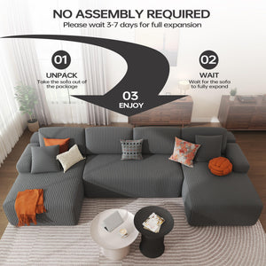U-Shaped Modular Sectional Sofa Sleeper – Corduroy Deep Seat, 4-Seater
