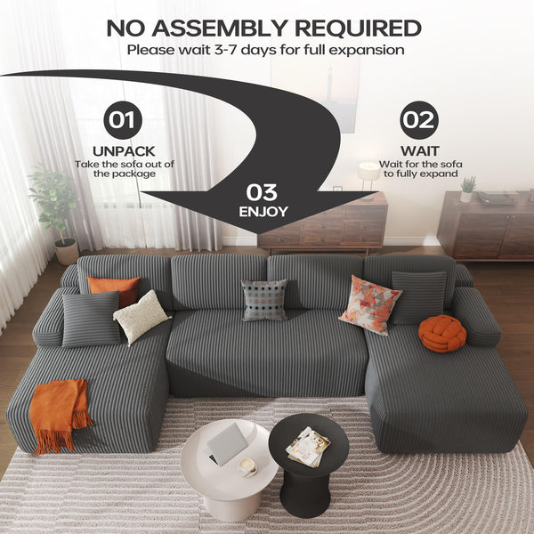 U-Shaped Modular Sectional Sofa Sleeper – Corduroy Deep Seat, 4-Seater