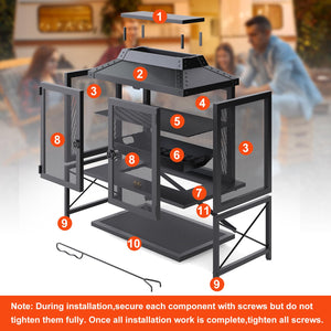 Square Chiminea Outdoor Wood Burning Fire Pit with Grill