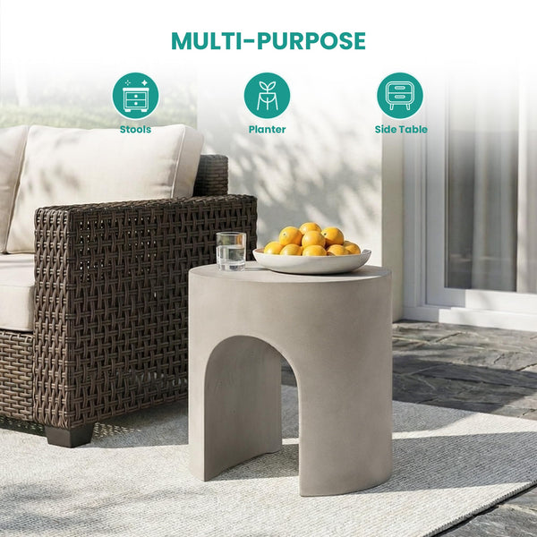 Outdoor Concrete Accent Side Table with Arch Design