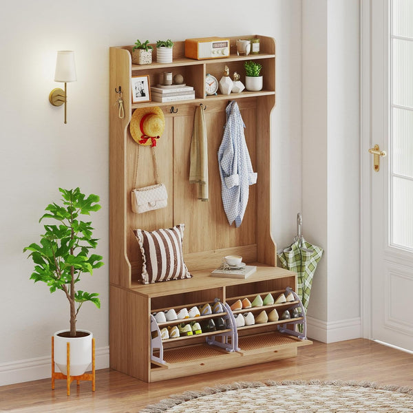 4-in-1 Hall Tree with Bench & Shoe Storage