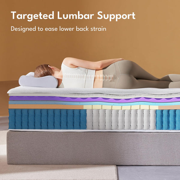 King Size Hybrid Mattress 12 Inch – Memory Foam, Zoned Coils, Edge Support