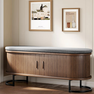 Storage Bench with Cushion and Sliding Doors