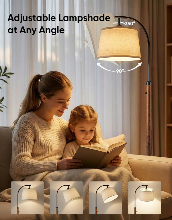 Dimmable Arc Floor Lamp with Linen Shade, 65" Tall