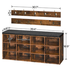 Shoe Storage Bench with Cushion & Coat Rack