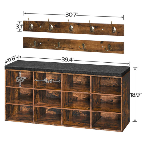Shoe Storage Bench with Cushion & Coat Rack