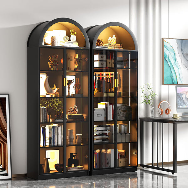 Arch Display Cabinet with LED Lights & Adjustable Shelves