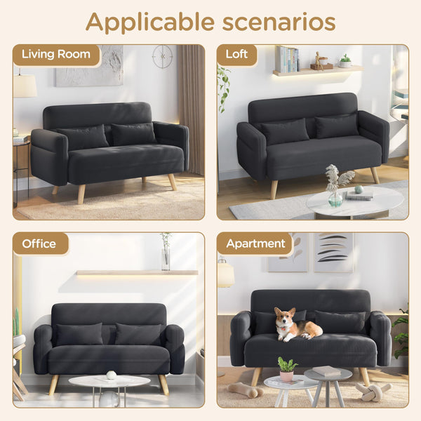 Mid-Century Modern Loveseat Sofa – 2-Seater Upholstered Couch with Wood Legs