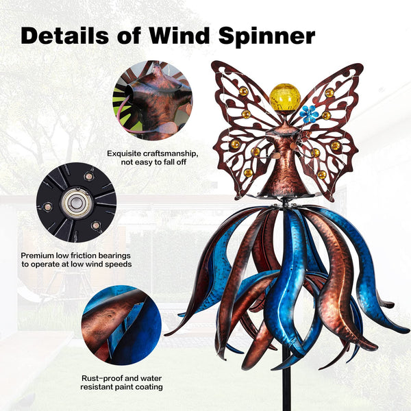 Solar Wind Spinner with LED Lights – Large Tulip Garden Windmill