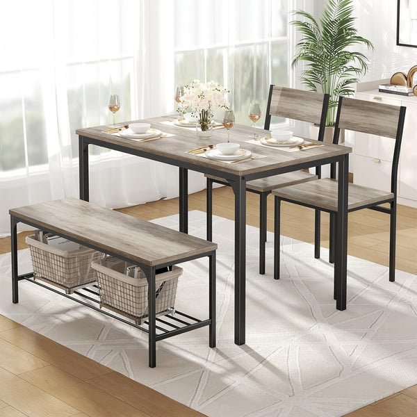 Dining Table Set for 4 with Bench – Kitchen Table & Chairs Set