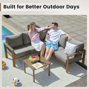 L-Shaped Outdoor Sectional Sofa Set with Coffee Table