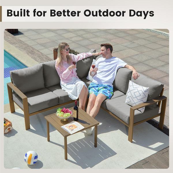 L-Shaped Outdoor Sectional Sofa Set with Coffee Table