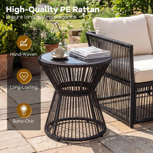 Wicker LED End Table with Tempered Glass Top