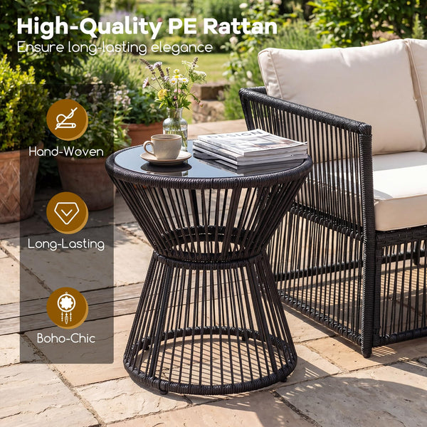 Wicker LED End Table with Tempered Glass Top