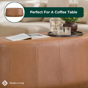 Oval Upholstered Ottoman – 40" Faux Leather