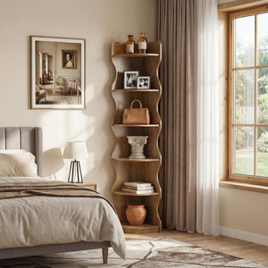 6-Tier Corner Bookshelf with Wave-Shaped Design, 71" Tall