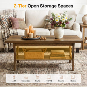 2-Tier Farmhouse Coffee Table with Storage Shelf