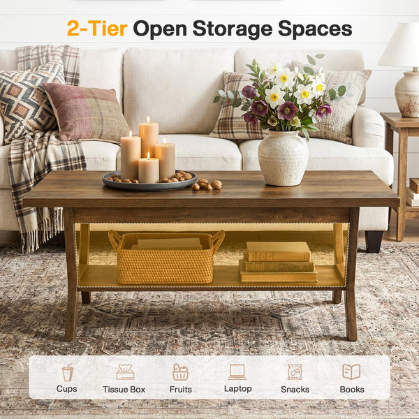 2-Tier Farmhouse Coffee Table with Storage Shelf