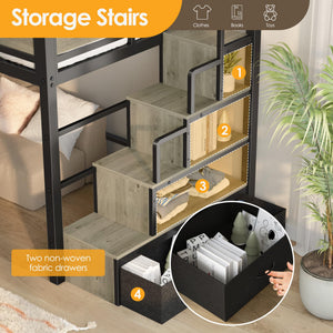 Twin Loft Bed with Storage Stairs & 53.5" Under-Bed Clearance