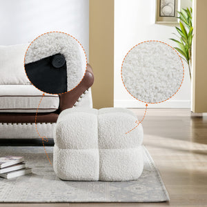 Square Tufted Ottoman Foot Rest – Teddy Fabric, Upholstered Pouf Stool