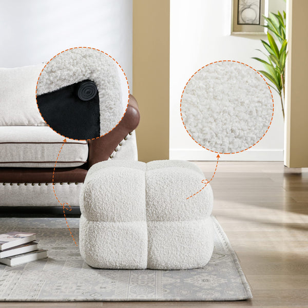 Square Tufted Ottoman Foot Rest – Teddy Fabric, Upholstered Pouf Stool