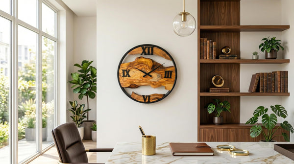 Olive Wood Wall Clock – Live Edge Silent Non-Ticking
