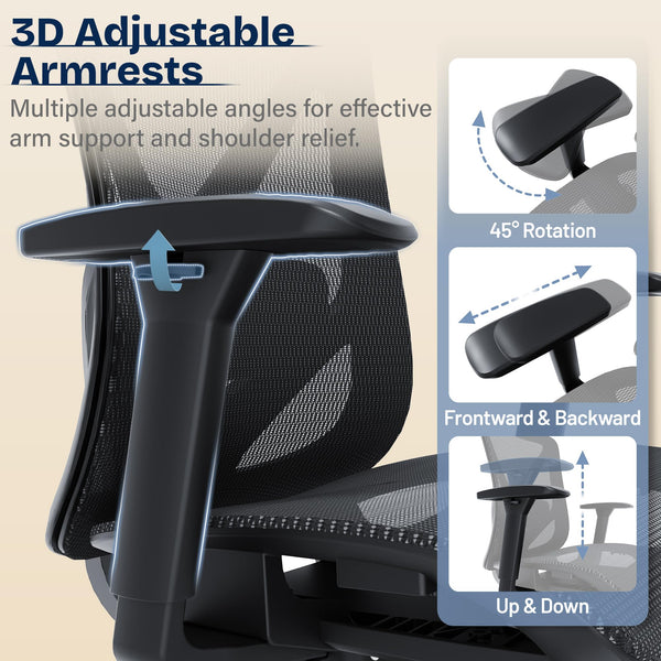 Ergonomic Mesh Office Chair with Adjustable Lumbar Support & 3D Armrests