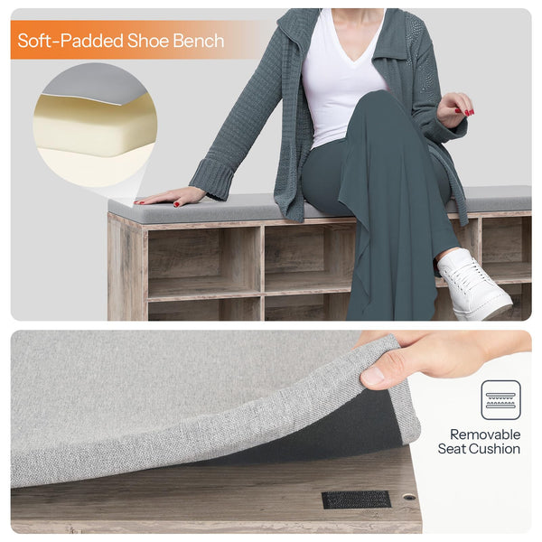 Entryway Shoe Storage Bench with Cushion & Coat Rack, 12 Cubbies, 330 lb Capacity