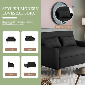 48" Corduroy Loveseat Sofa with Tufted Back & Tapered Legs