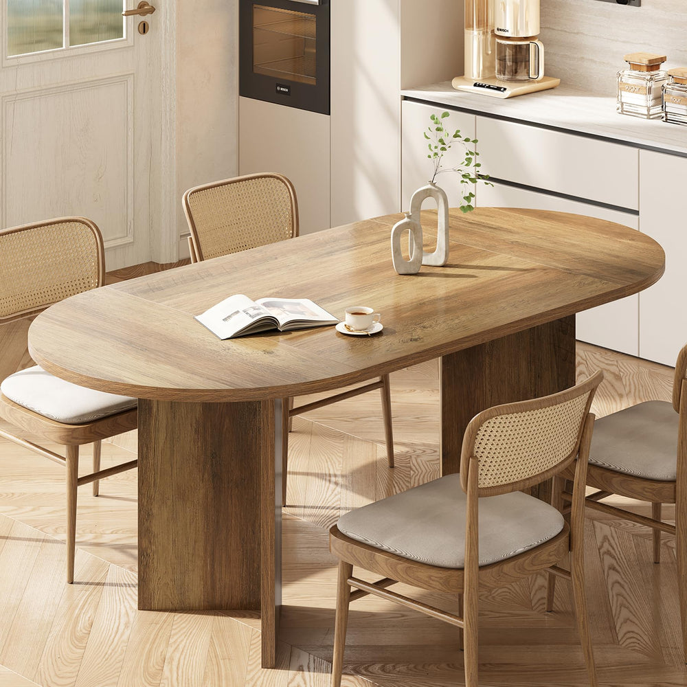 63-Inch Oval Farmhouse Dining Table with Metal Base