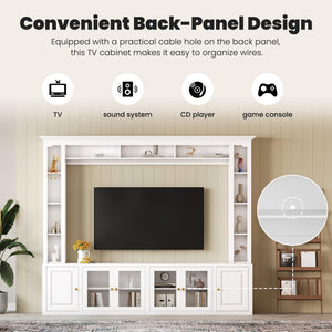92" Entertainment Center with Bookshelves & Tempered Glass Doors