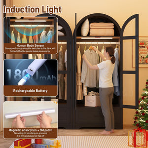 2-Door Arched Armoire Wardrobe with LED Light & Drawers