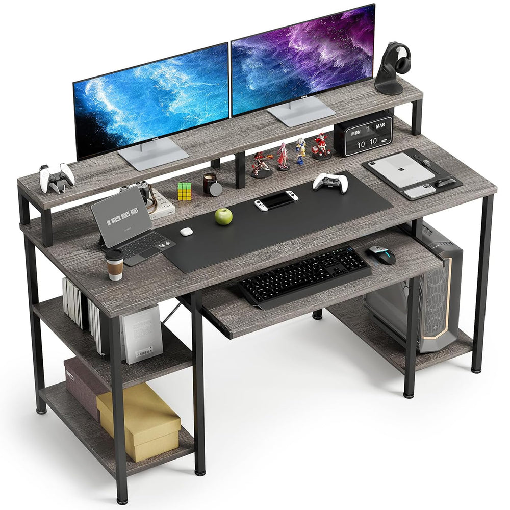 48-Inch Computer Desk with Keyboard Tray, Monitor Stand & Storage Shelves