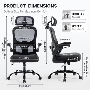 Ergonomic Mesh Office Chair with 3D Headrest & Lumbar Support