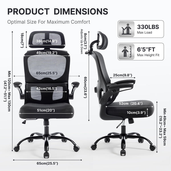 Ergonomic Mesh Office Chair with 3D Headrest & Lumbar Support