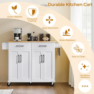 Rolling Kitchen Island Cart with Drop Leaf & Storage
